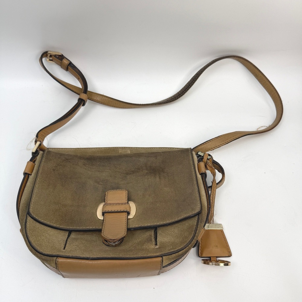 Michael Kors Romy Saddle Crossbody Bag Tan Brown Brass Designer Western‎ Boho